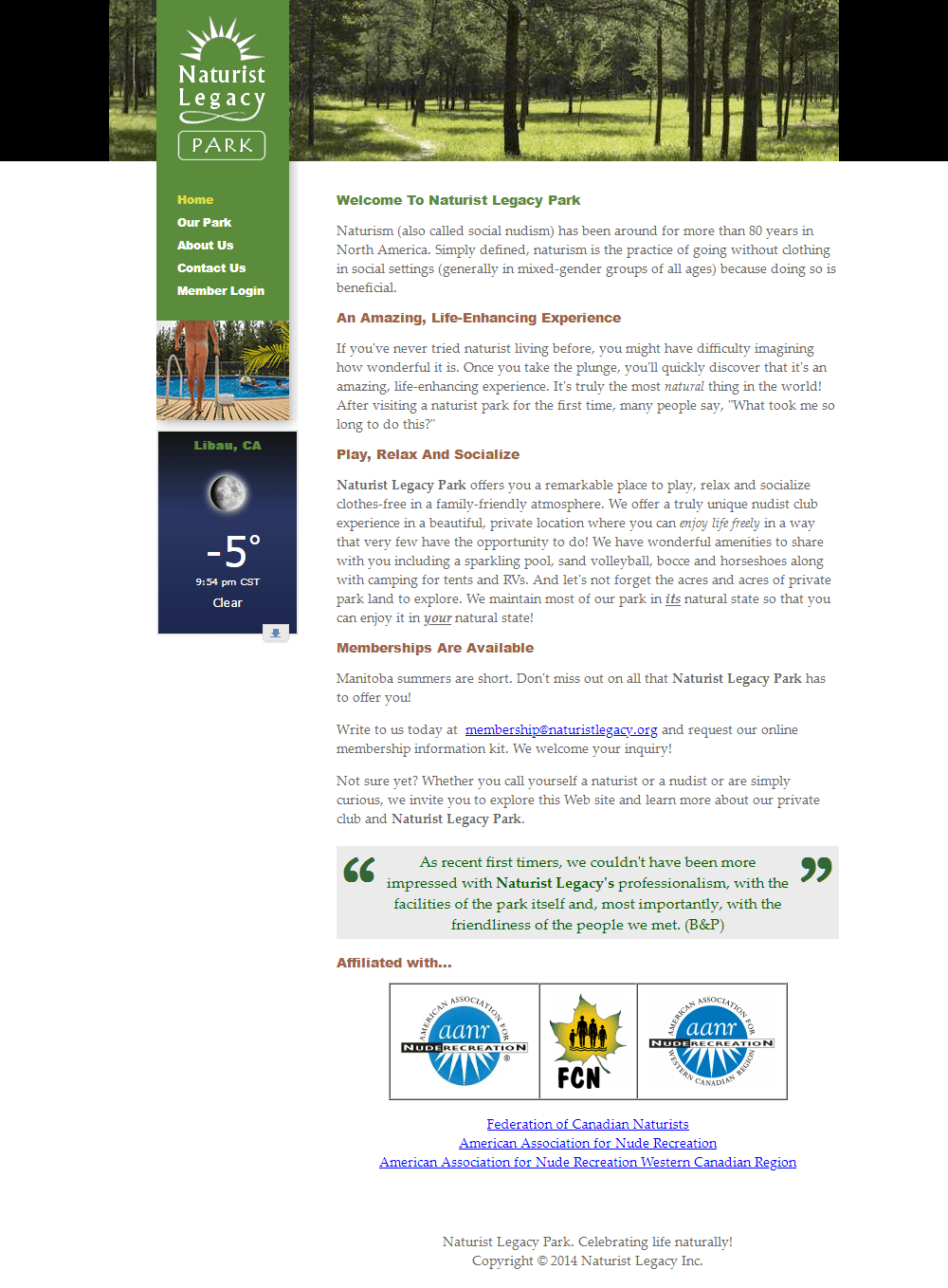 Naturist Legacy History: Their website in 2019
