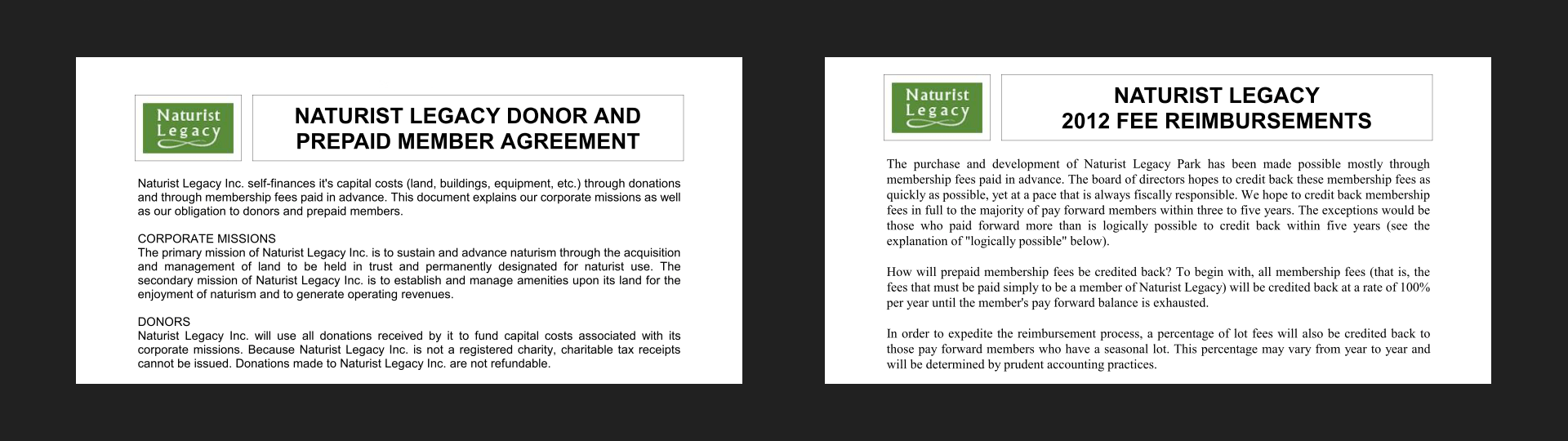 Donor and Prepaid Member Agreement, Fee Reimbursements ... 2012